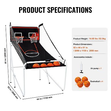 Foldable Basketball Arcade Game with Dual Hoops, Sound Effects, and 4 Balls