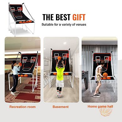 Foldable Basketball Arcade Game with Dual Hoops, Sound Effects, and 4 Balls