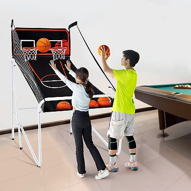 Foldable Basketball Arcade Game with Dual Hoops, Sound Effects, and 4 Balls