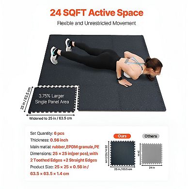 Interlocking Gym Floor Tiles for Yoga, Cardio, Strength Training , 6 Tiles