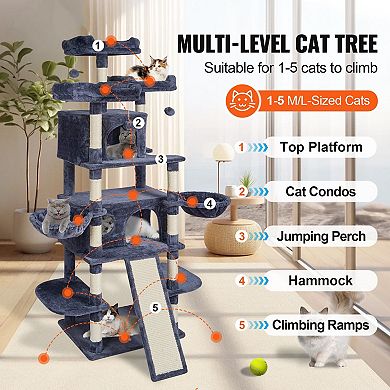 Cat Tree for Multiple Cats with Condos Hammock Sisal Posts and Hanging Toys