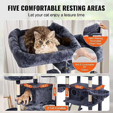 Cat Tree for Multiple Cats with Condos Hammock Sisal Posts and Hanging Toys