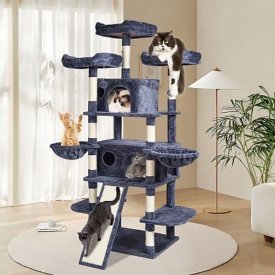 Cat Tree for Multiple Cats with Condos Hammock Sisal Posts and Hanging Toys