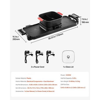 3.25L Electric Hot Pot and Grill Combo with Dual Knobs, Non-Stick