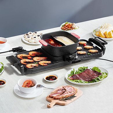 3.25L Electric Hot Pot and Grill Combo with Dual Knobs, Non-Stick
