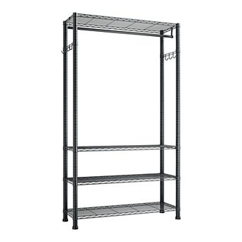 Closet Garment Rack with Adjustable Shelves, Hanging Rod, and Hooks