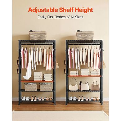 Closet Garment Rack with Adjustable Shelves, Hanging Rod, and Hooks