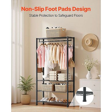 Closet Garment Rack with Adjustable Shelves, Hanging Rod, and Hooks