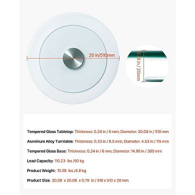 20" Round Glass Lazy Susan Turntable with 360° Rotation and 110 lb Load Capacity