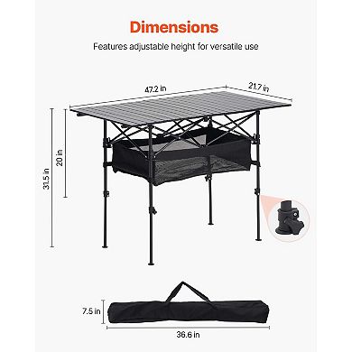 Adjustable Folding Camping Table 47 in for Picnics, Tailgates, RVs, and Outdoor Use