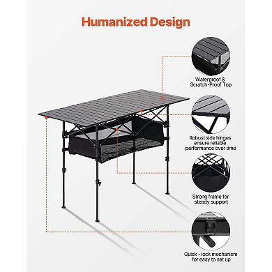 Adjustable Folding Camping Table 47 in for Picnics, Tailgates, RVs, and Outdoor Use