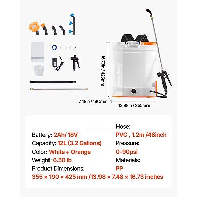 Battery-Powered Backpack Sprayer 18V 2Ah with 090 PSI Adjustable Pressure