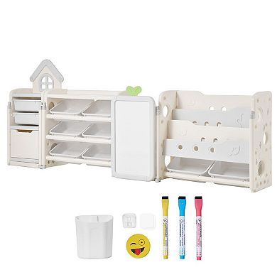Multi-Functional Storage and Activity Organizer with Bookshelf and Drawing Board