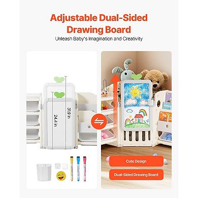 Multi-Functional Storage and Activity Organizer with Bookshelf and Drawing Board