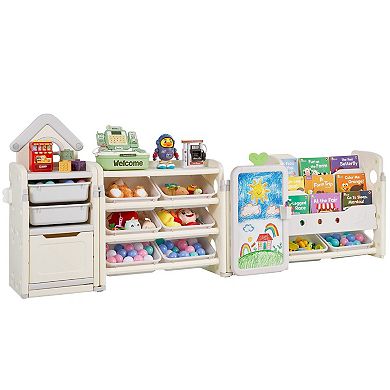 Multi-Functional Storage and Activity Organizer with Bookshelf and Drawing Board