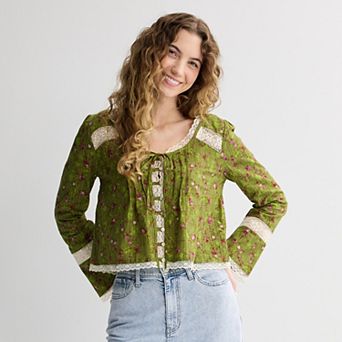 Juniors' Love, Fire Long Sleeve Fly Away Top
