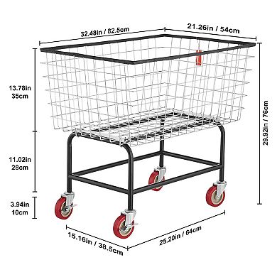 Heavy-Duty Rolling Laundry Cart with Lockable Swivel Wheels and Steel Tubing Base