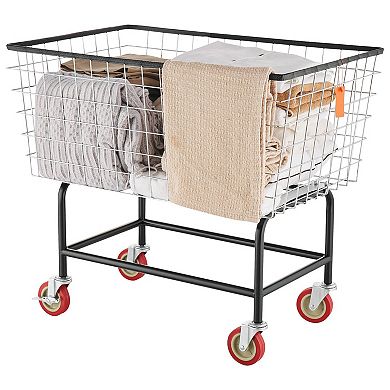 Heavy-Duty Rolling Laundry Cart with Lockable Swivel Wheels and Steel Tubing Base