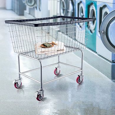 Heavy-Duty Rolling Laundry Cart with Lockable Swivel Wheels and Steel Tubing Base