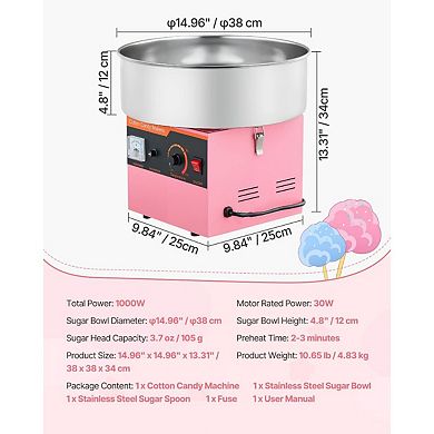 Electric Cotton Candy Machine 1000W with 3.7oz Sugar Capacity for Home Use