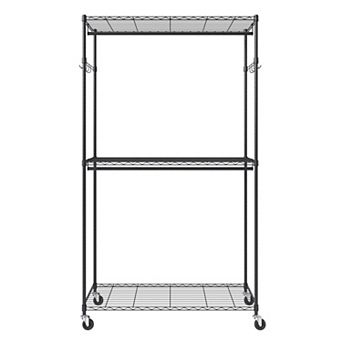 Heavy-Duty Rolling Clothes Rack with 2 Hanging Rods and 3 Storage Shelves