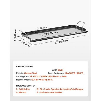 32" Griddle for Gas Grills and Stovetops Even Heat Carbon Steel Cooking Surface