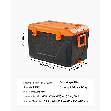 63QT Portable Cooler for Food and Drinks, Thick Insulation, Lightweight Design