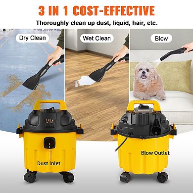 2.5 HP Wet/Dry Vacuum Cleaner with 2.6-Gallon Tank and Strong Suction