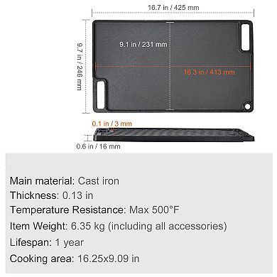 Cast Iron Flat Top Grill Double-Sided Surface for Stovetop, Oven, Grill