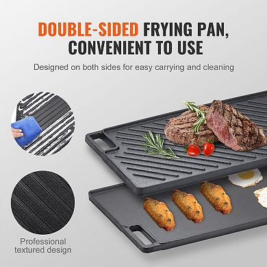 Cast Iron Flat Top Grill Double-Sided Surface for Stovetop, Oven, Grill