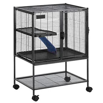 Multi-Use Small Animal Habitat Cage with Ramp and Locking Wheels