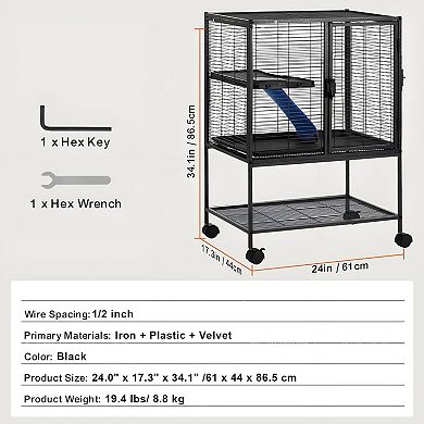 Multi-Use Small Animal Habitat Cage with Ramp and Locking Wheels