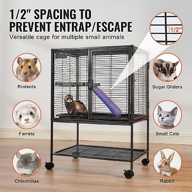 Multi-Use Small Animal Habitat Cage with Ramp and Locking Wheels
