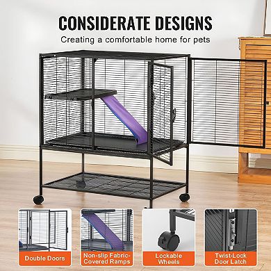 Multi-Use Small Animal Habitat Cage with Ramp and Locking Wheels