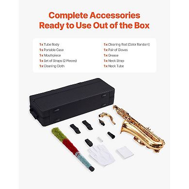Beginner Tenor Saxophone B Flat, 23-Key Brass Instrument with Carrying Case