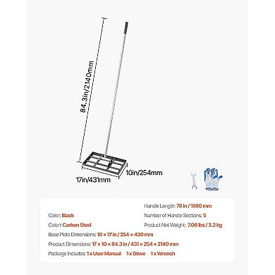 Garden and Lawn Leveling Rake, Powder-Coated Carbon Steel with Rubber Grip