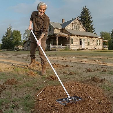 Garden and Lawn Leveling Rake, Powder-Coated Carbon Steel with Rubber Grip