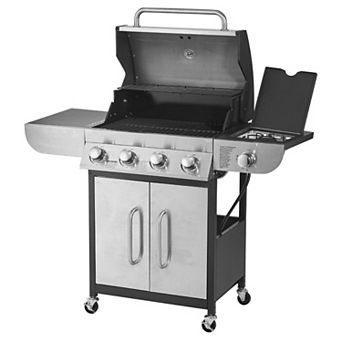 4-Burner Propane Gas Grill with Side Burner and Warming Rack Stainless Steel