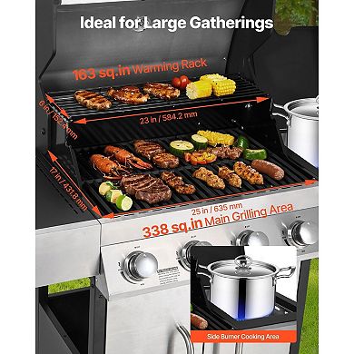 4-Burner Propane Gas Grill with Side Burner and Warming Rack Stainless Steel