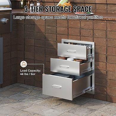 3-Tier Stainless Steel Storage Drawer with Built-In Handle for Easy Access