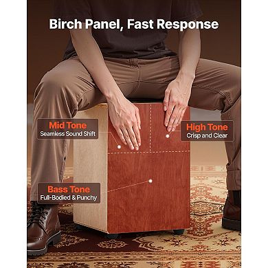 Compact Cajon Drum Box with Guitar Strings, Seated Hand Percussion Instrument
