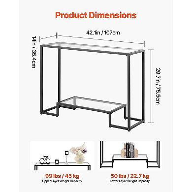 Entryway Console Table with Tempered Glass Shelves and Metal Frame