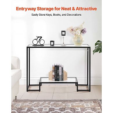 Entryway Console Table with Tempered Glass Shelves and Metal Frame