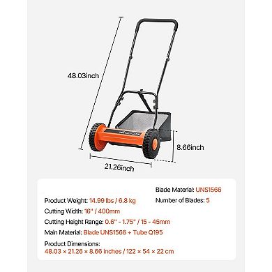Push Reel Lawn Mower with Five Blades and Grass Catcher