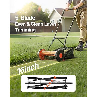 Push Reel Lawn Mower with Five Blades and Grass Catcher