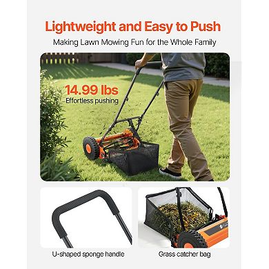 Push Reel Lawn Mower with Five Blades and Grass Catcher