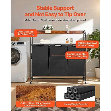 3-Bag Rolling Laundry Hamper Sorter with Wheels and Removable Bags