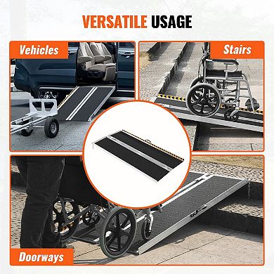 Portable Aluminum Ramp for Wheelchairs and Scooters with Foldable Design, Gloves, Storage