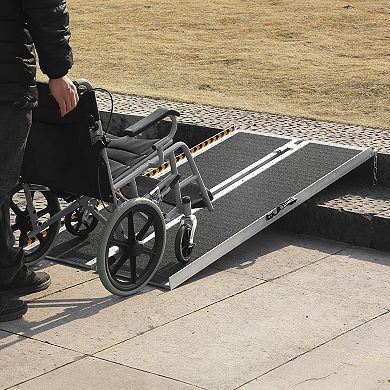 Portable Aluminum Ramp for Wheelchairs and Scooters with Foldable Design, Gloves, Storage
