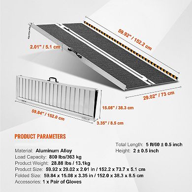 5-Foot Foldable Wheelchair Ramp with Carry Handle and Non-Slip Surface